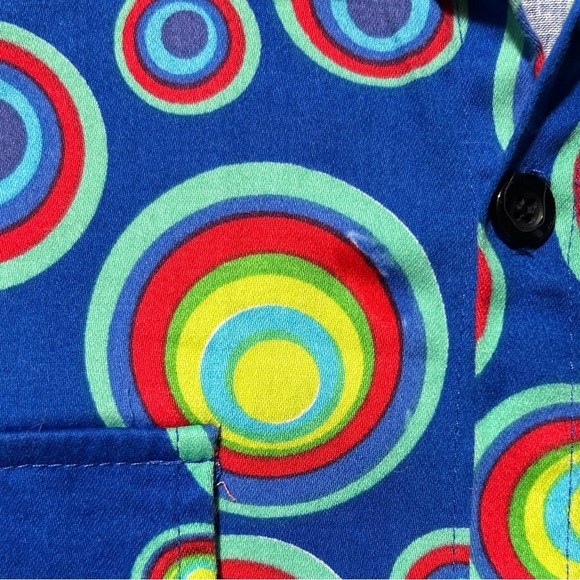 JOGAL Circle Pattern Short Sleeve Shirt sz L Casual Button Pockets Colorful Fun - Picture 8 of 8